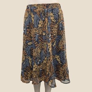 Vintage Leopard Animal Print Midi Skirt Tiger Zebra Chiffon Size 8 Notation Chic